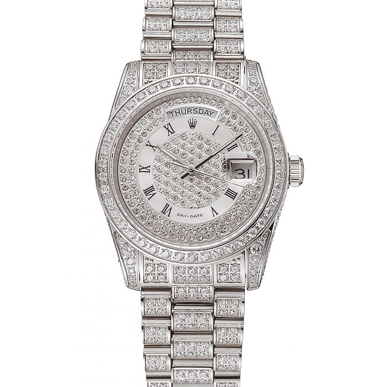 Aaa replica watch Diamond Case Day-Date Pave Dial Rolex Bracelet Swiss 1453950 Diamond Diamond 0618